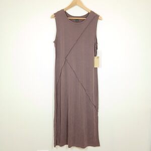 Halogen Midi Dress Women Medium Mauve Fudge Jersey Exposed Seam Sleeveless